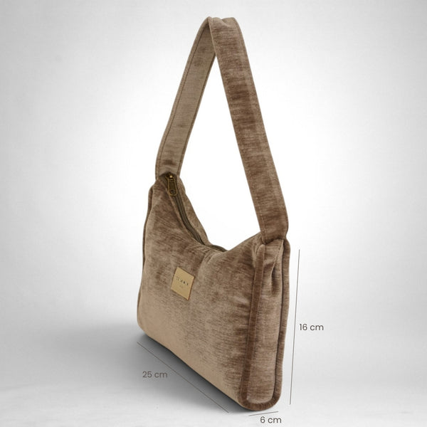 Bolso Choco, estampado en negro, gris, marrón, detalle del producto — De La Mur