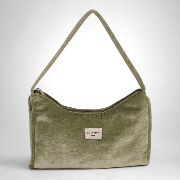 Bolso Menta, estampado en negro, gris, beige, detalle del material y el acabado — De La Mur