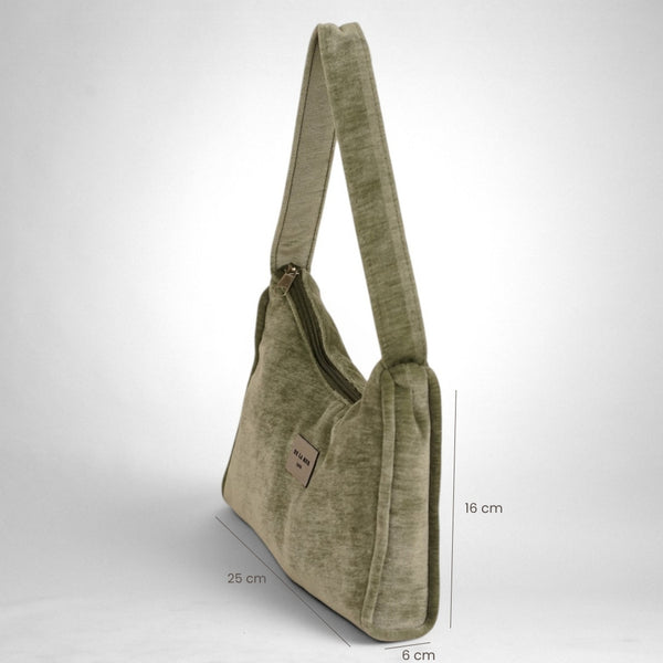 Bolso Menta, estampado en negro, gris, beige, detalle del producto — De La Mur