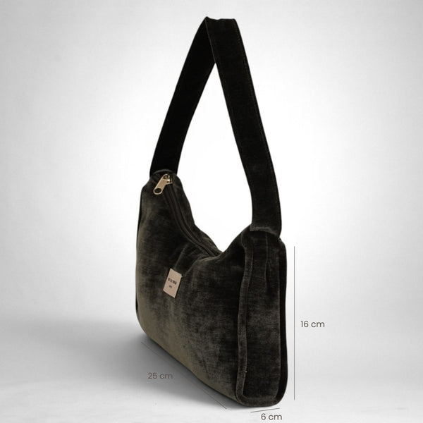 Bolso Neger, estampado en negro, azul, gris, detalle del producto — De La Mur