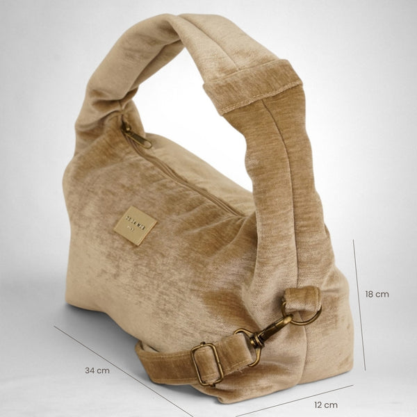 Bolso Golden, estampado en negro, azul, gris, detalle del producto — De La Mur