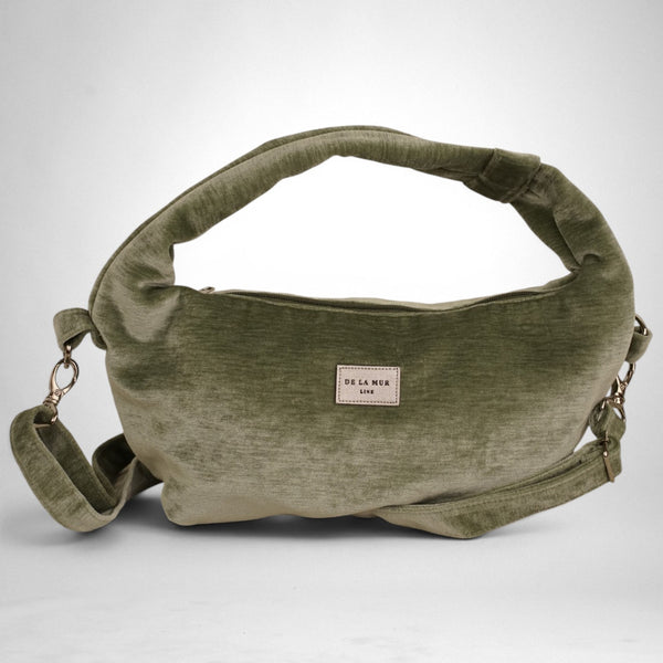 Bolso Menta, estampado en azul, blanco, gris, detalle del producto — De La Mur