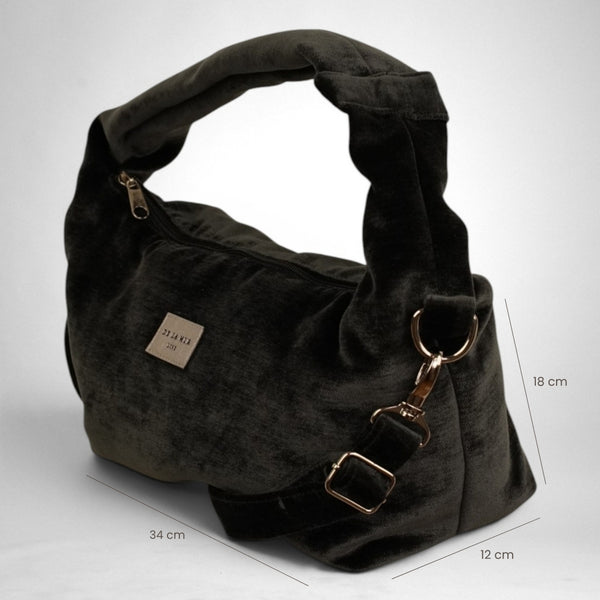 Bolso Neger, estampado en negro, azul, gris, detalle del producto — De La Mur