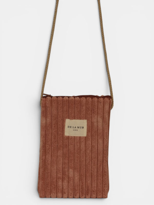 Bolsito porta móvil Crepe, estampado en blanco, rojo, terracota, vista frontal — De La Mur
