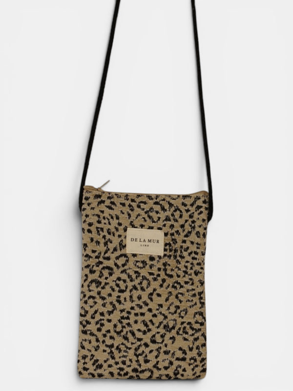 Bolsito porta móvil Koto, estampado en blanco, marrón, amarillo, vista frontal — De La Mur