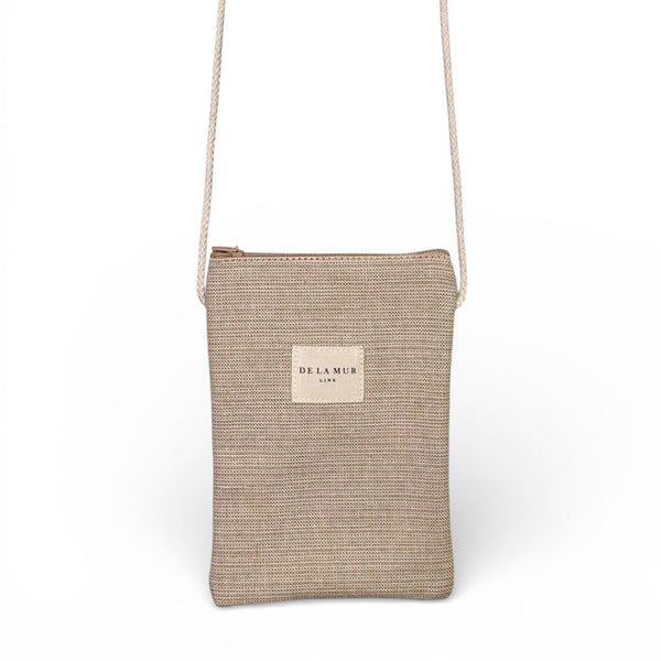 Bolsito porta móvil Lol, estampado en beige, blanco, vista frontal — De La Mur