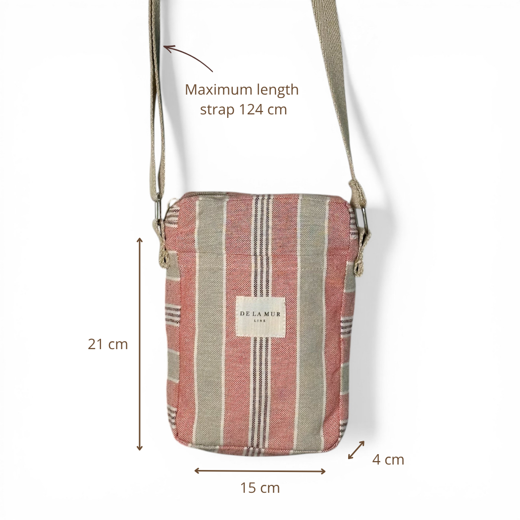 Bolso Rane, estampado en beige, rojo, terracota, vista con medidas — De La Mur