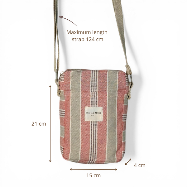 Bolso Rane, estampado en beige, rojo, terracota, vista con medidas — De La Mur