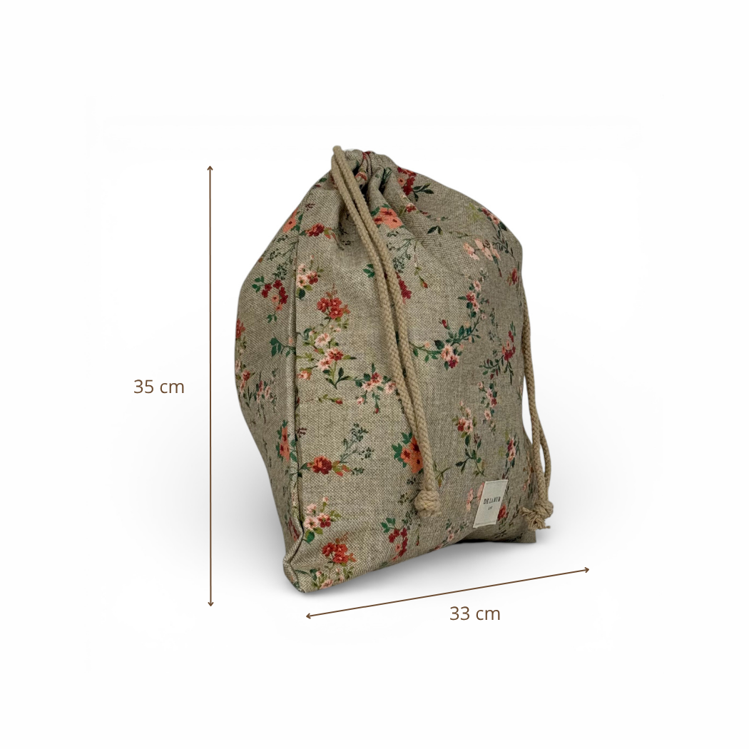Producto Lua, estampado en marrón, beige, amarillo, vista en uso — De La Mur