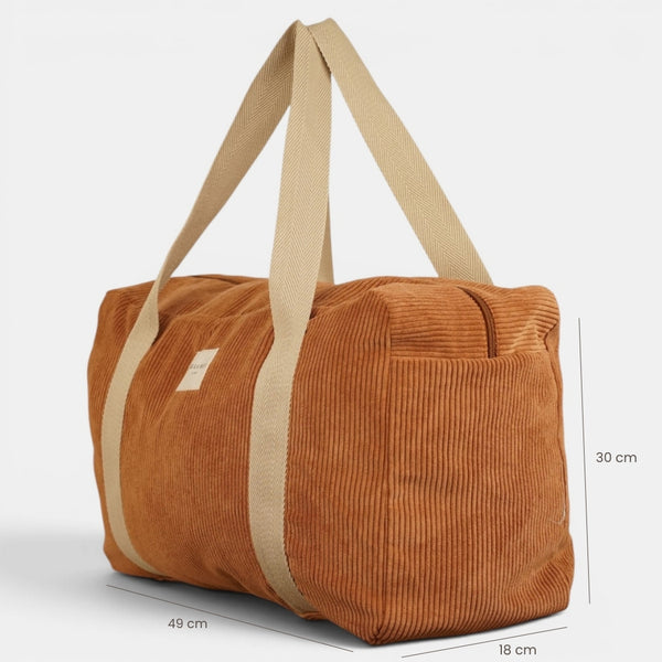 Bolso Barro, estampado en terracota, beige, azul, detalle del material y el acabado — De La Mur