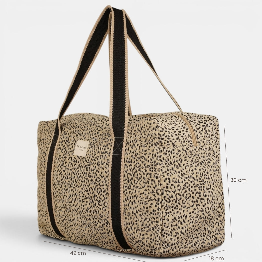 Bolso Koto, estampado en negro, blanco, beige, detalle del estampado y el material — De La Mur