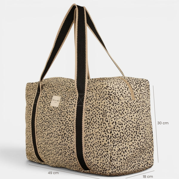 Bolso Koto, estampado en negro, blanco, beige, detalle del estampado y el material — De La Mur