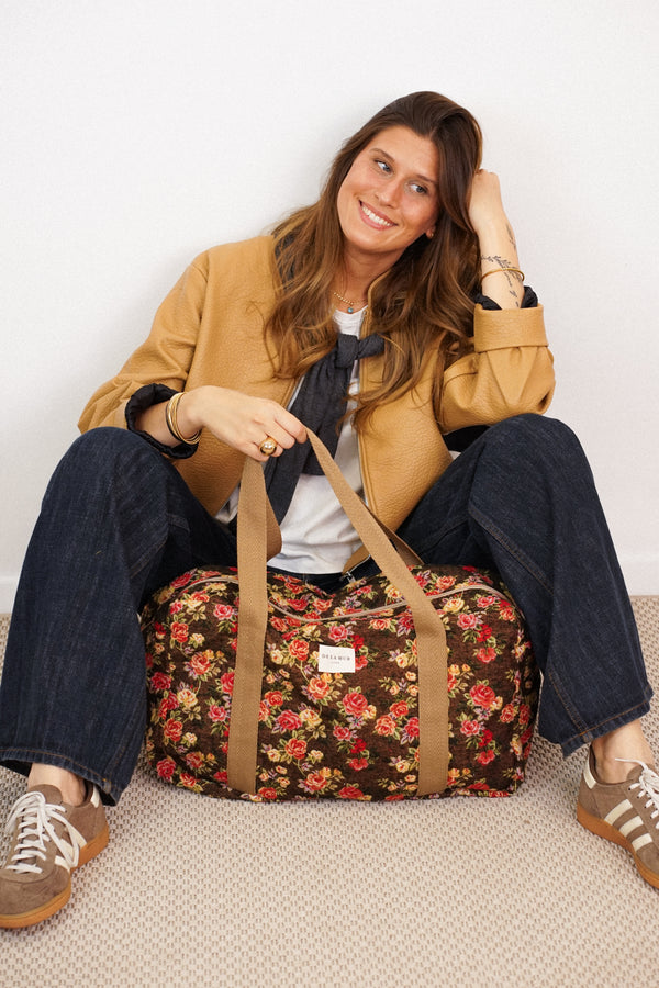Bolso Pepi, estampado en naranja, beige, terracota, vista frontal — De La Mur