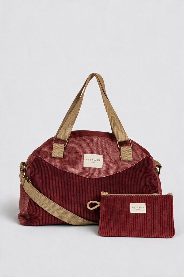 Pack Bolso Mediano y Mini Neceser de Pana Granate Arde