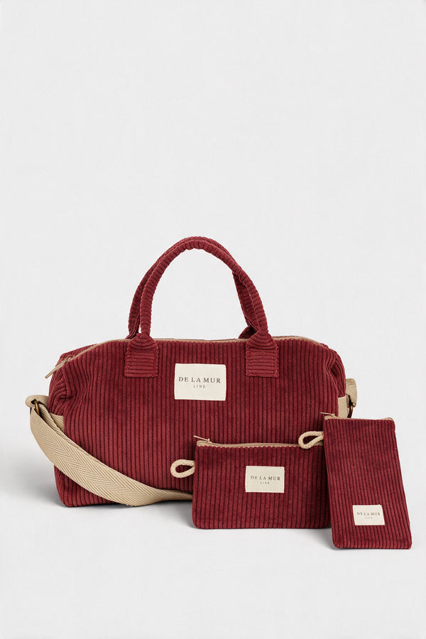 Pack Bolso Pequeño, Funda de Gafas y Monedero Pana Granate Arde