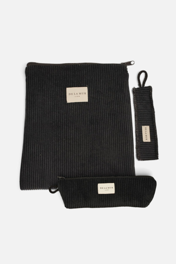 Pack funda de libro y estuche de pana negra Nit