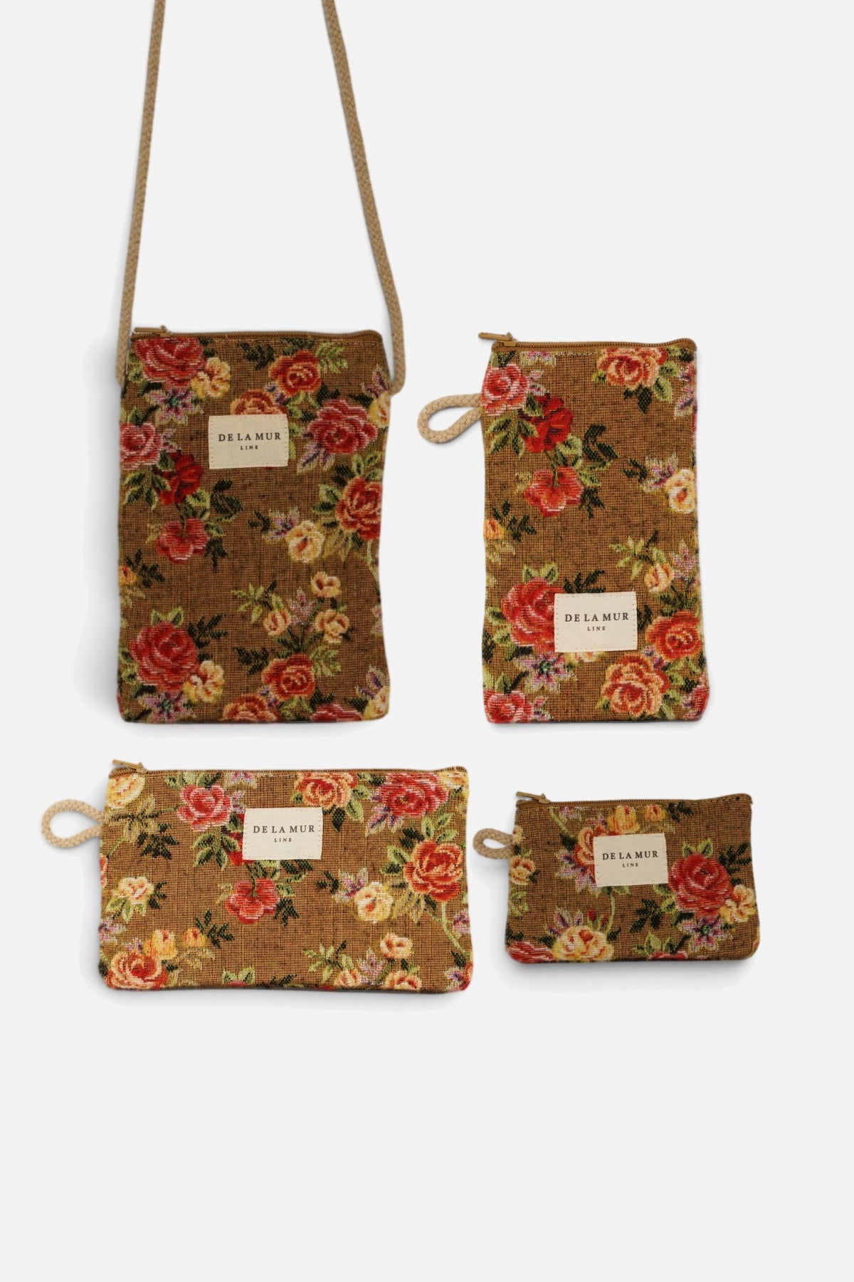 Pack porta móvil, mini neceser, monedero y funda de gafas de flores Esme