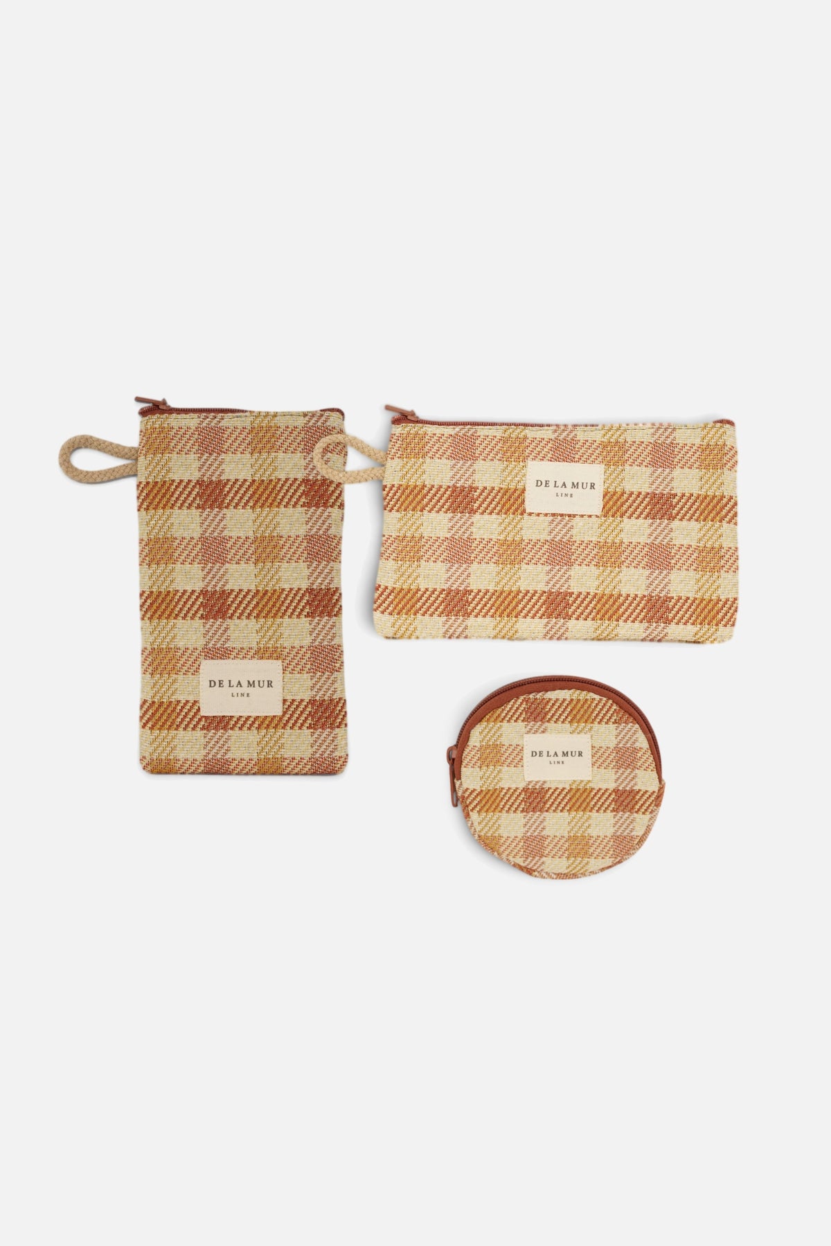 Pack mini neceser, monedero redondo y funda de gafas de cuadros Zia