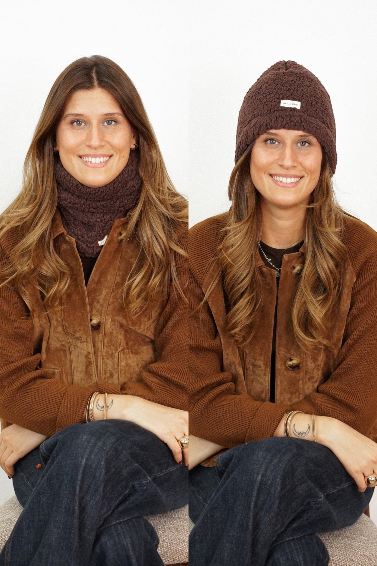 Pack braga de cuello y gorro de borreguito marrón Copo