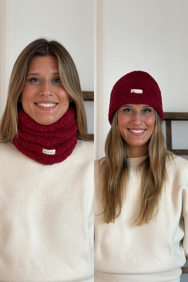 Pack braga de cuello y gorro de borreguito granate Lake