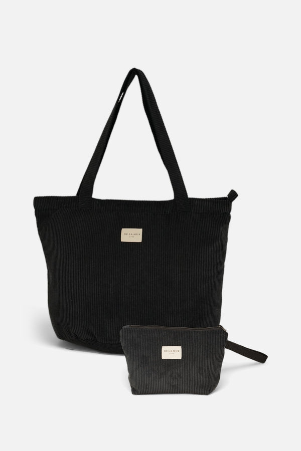 Pack bolsa grande con cremallera y neceser grande de pana negra Nit