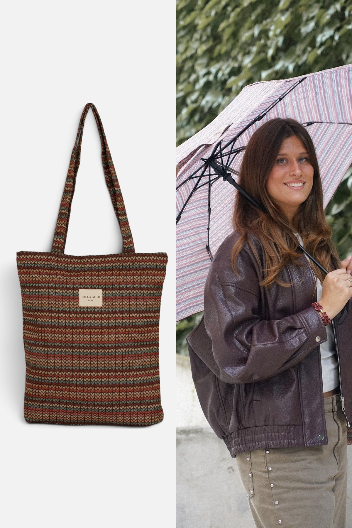 Pack bolsa pequeña con cremallera y paraguas plegable geométrico Fron