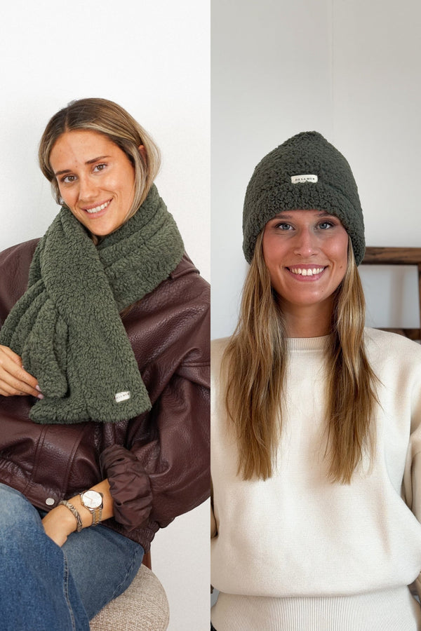 Pack cuello buf y gorro de borreguito verde Baridi