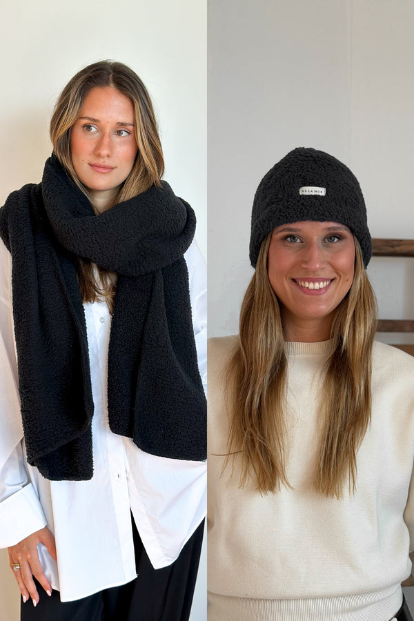 Pack bufanda maxi y gorro de borreguito negro Kiesa