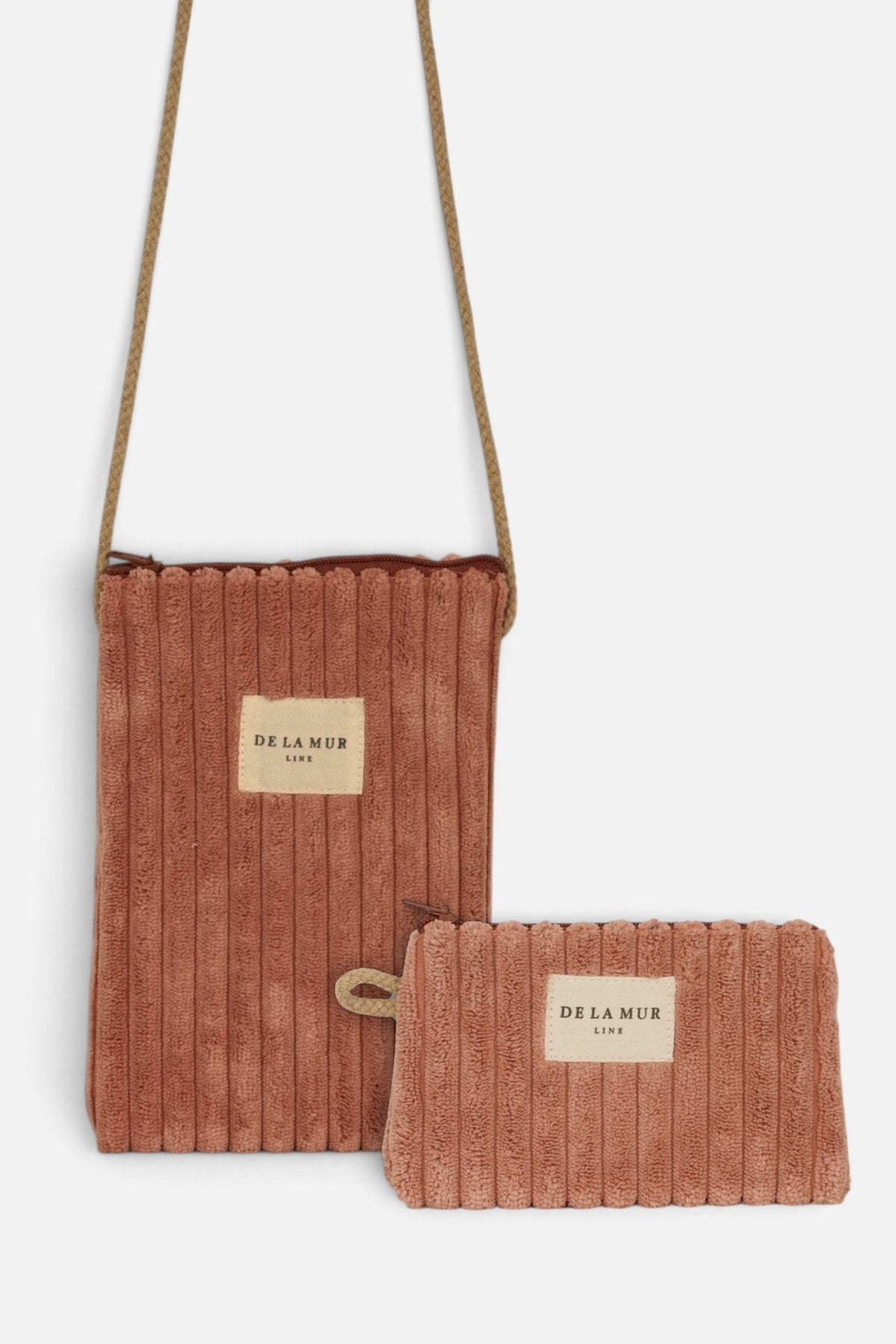 Pack Porta Móvil y Monedero de Pana Rosa Crepe