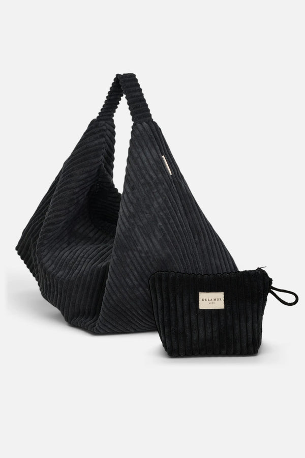 Pack Bolso Galleta y Neceser Pequeño Pana Negra Curly